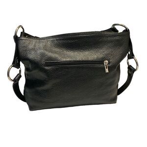 Carla Ferreri Black Shoulder Bag Handbag Italian Pebbled Leather Silver Glam